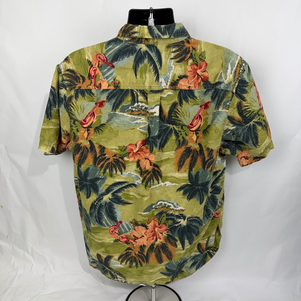 Caribbean Blues Mens XL Tropical Hawaiian Shirt Palm Tree Hibiscus Print Linen - Picture 4 of 8